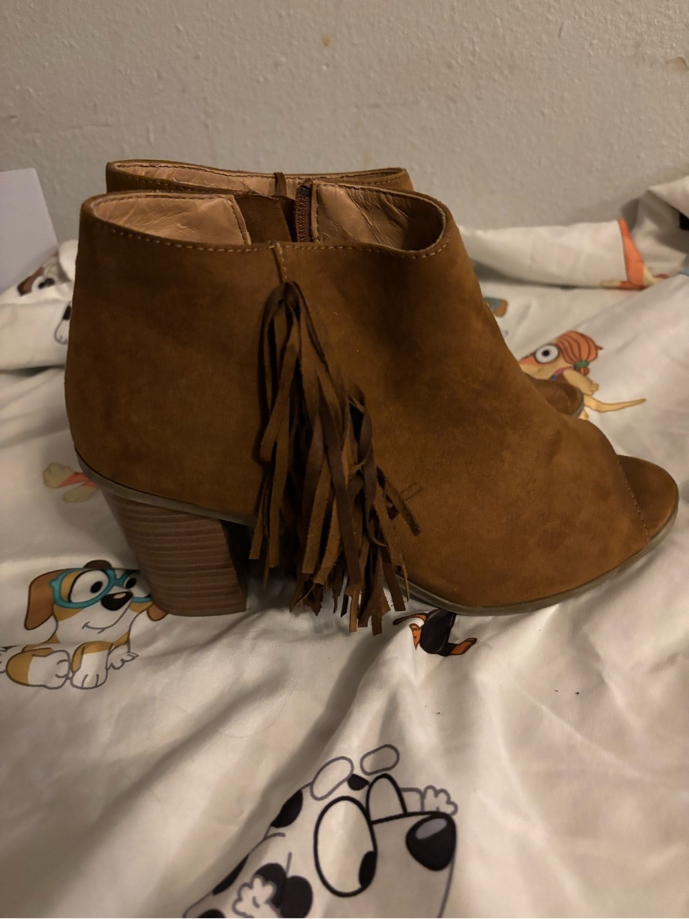 Cato Tan Suede Fringe Peep-Toe Ankle Bootie